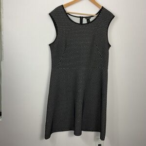 Ann Taylor Dress Size 14 Black White Polka Dot Sleeveless Career Casual